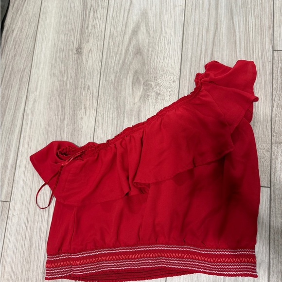 Red One-Shoulder Ruffle Top - Picture 2 of 2